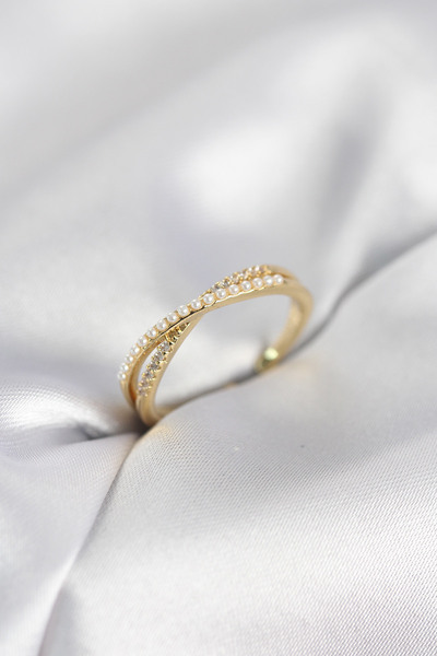 Nehir Stylish Pearl and Zircon Stone Gold Color Women's Ring Teachers Mothers...