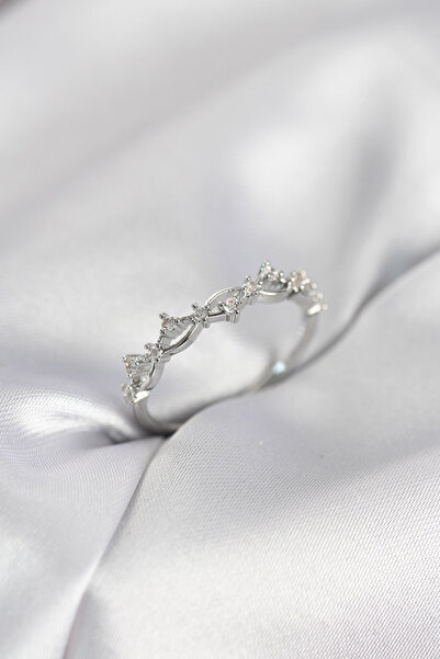 Nehir Stylish Zircon Stone Brass Silver Color Women's Ring Teachers Mothers V...