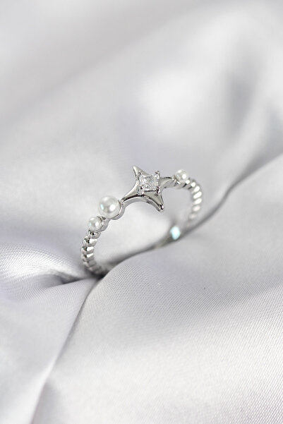 Nehir Stylish Minimal Pole Star Model Zircon Stone Silver Color Women's Ring ...