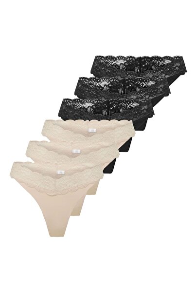 ONLY Damen Strings, 6er Pack - ONLCHLOE LACE THONG, Spitze
