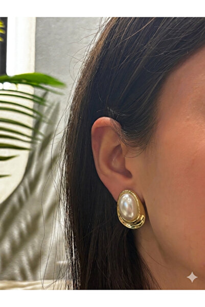 Veralys Atelier GOLD RENK DİKDÖRTGEN PLAKA TAŞ DETAY ÇELİK KÜPE