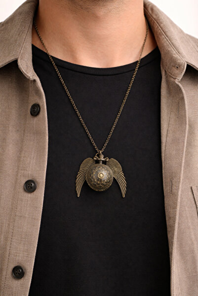 HER ŞEY NOTA www.herseynota.com Unisex Antik Metal Kanatlı Cep Saati Kolye Gü...
