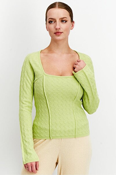 ASOS Design Women Square Neck Textured Stitch Sweater, Green