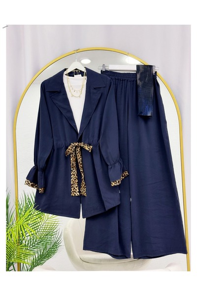 YEDİLALE Leopard Detail Waist-Tie Loose-Leg Tunic Pants Two-Piece Set [Exclud...