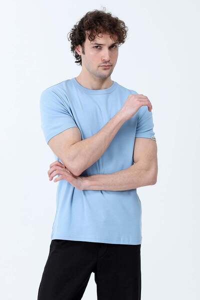 JB John Borners Men's Crew Neck Sleeve Ornament Label 100% Cotton T-Shirt Ice Blue - 26Y 2143