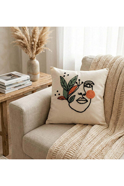 homeartparis Soyut Sanat Figürlü Punch Nakışlı Dekoratif Kırlent Kılıfı [ Sad...
