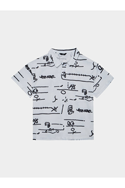 Styli Boys White Graphic Print Polo T-Shirt