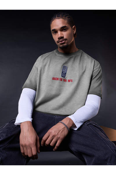 The Souled Store By Styli تي شيرت رجالي رمادي كبير الحجم مغسول