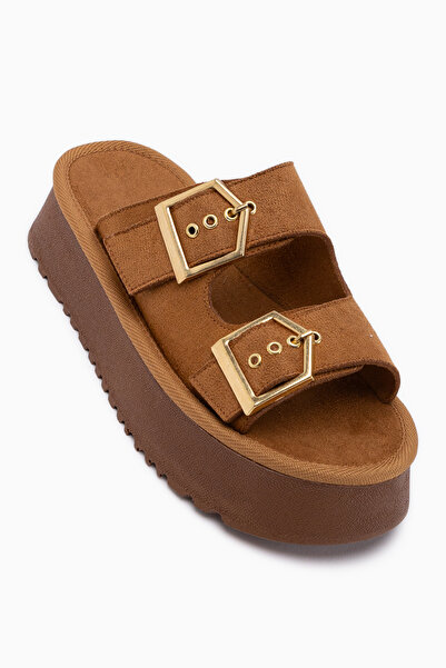 Limoya Γυναικείες παντόφλες Jenet Taba Suede με διπλό λουράκι