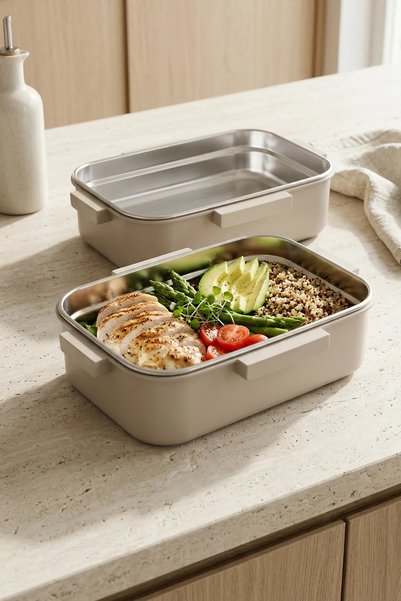 GOLCIA وعاء غداء من الفولاذ المقاوم للصدأ مزدوج الطبقات ومقاوم للتسرب - لون بيج فاتح