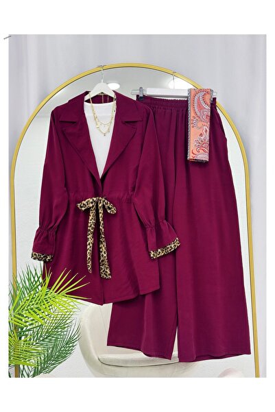 YEDİLALE Leopard Detail Waist-Tie Loose-Leg Tunic Pants Two-Piece Set [Exclud...