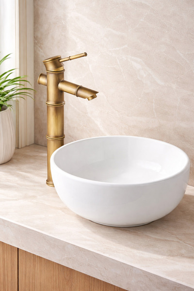 TR Rocciarmatur Bambu Çanak lavabo Antik Eskitme Gold lavabo bataryası -pirin...