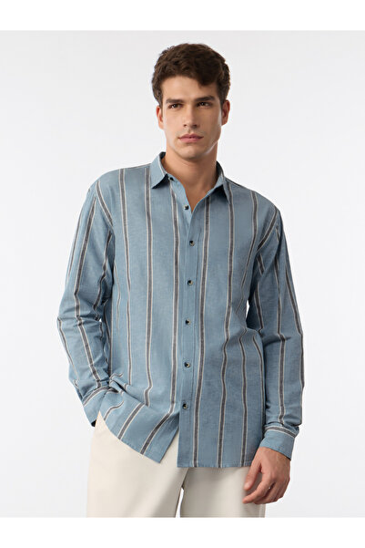 The Souled Store By Styli Men Blue Striped Cotton Linen Shirt