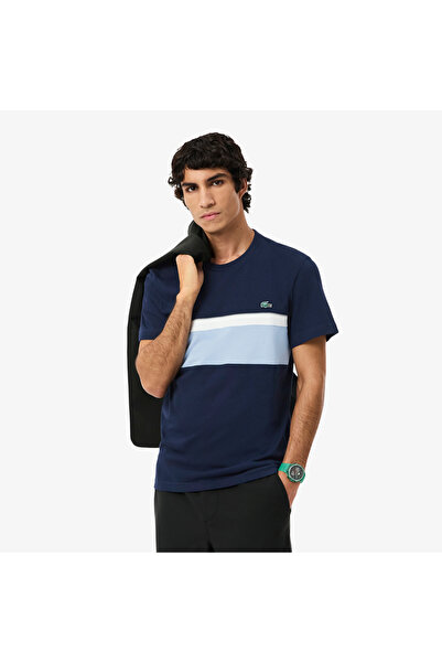 Lacoste Erkek Regular Fit Bisiklet Yaka Renk Bloklu Lacivert T-Shirt