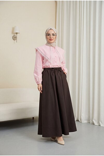 HİJABAYA Δαντελωτό πουκάμισο ποπλίνα με φαρδύ γιακά και ελαστικά μανίκια με κ...