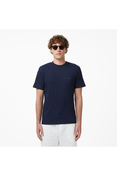 Lacoste Erkek Regular Fit Bisiklet Yaka Çizgili Lacivert T-Shirt