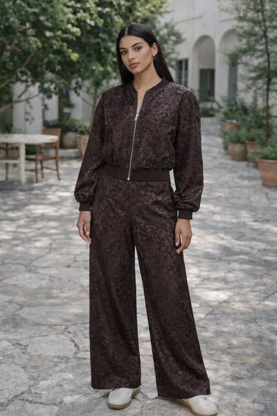 Nisam Satin Leopard Patterned Bomber Set