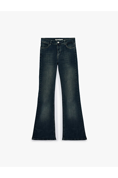 Koton Pamuklu Dar Kalıp Düşük Bel İspanyol Paça Denim Pantolon - Flare Jeans