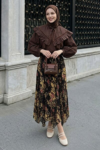 InStyle Ασύμμετρη κίτρινη φούστα με λουλούδια