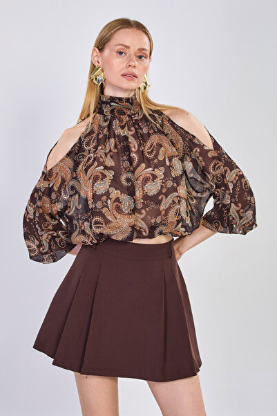 BARRELS AND OIL Γυναικεία καρό μακριά φούστα σιφόν με ζώνη - Πέτρινο