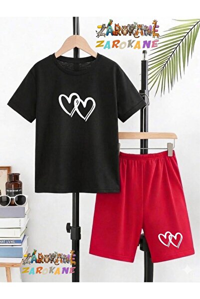 ZAROKANE Heart-Printed Top and Shorts/T-Shirt Summer Children's Two-Piece Set