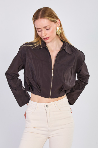 BARRELS AND OIL Women's Zippered Puffer Jacket - Bitter Brown