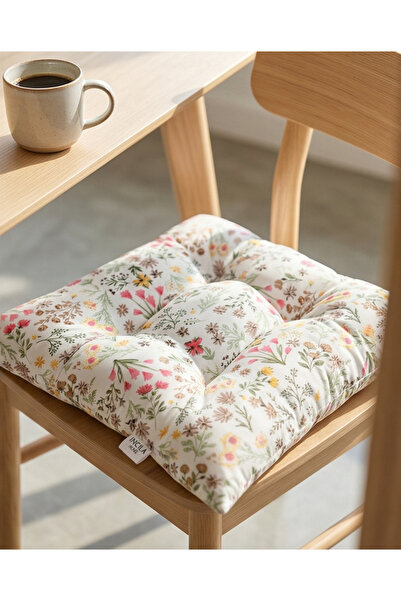 incila home AURİVA 2’Lİ Pofidik Çiçek Desenli (Pembe) Sandalye Minderi