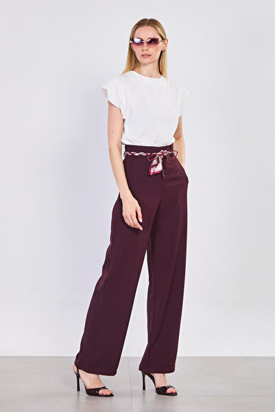 BARRELS AND OIL Γυναικείο Φαρδύ Παντελόνι με Φουλάρι - Δαμασκηνί