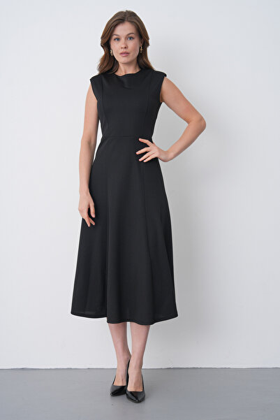 barış sülün lovebox Γυναικείο μαύρο φόρεμα μίντι, σε γραμμή Α, αμάνικο, κομψό...