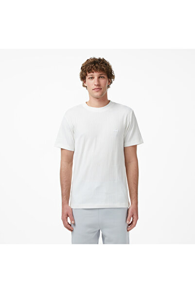 Lacoste Erkek Regular Fit Bisiklet Yaka Çizgili Beyaz T-Shirt