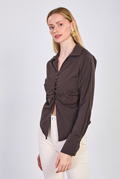 BARRELS AND OIL Γυναικείο πουκάμισο με ντραπέ λεπτομέρεια και χοντρές μανσέτε...