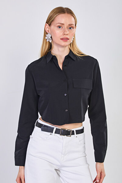 BARRELS AND OIL Γυναικείο πουκάμισο με τσέπες - Μαύρο
