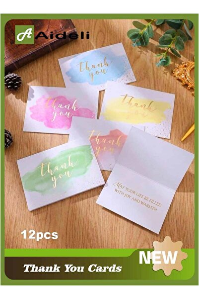 Aideli Thank You Cards Pack of 12 – Gold Foil Watercolor Design, Blank Inside...