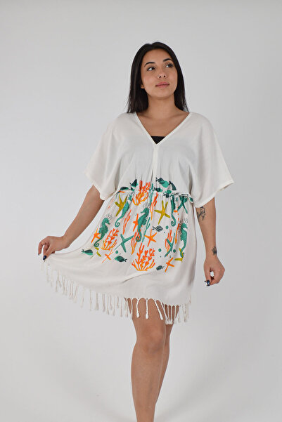 REİNA TEKS Φόρεμα παραλίας με βαμβακερό σχέδιο κάτω από την θάλασσα, με λαιμό...