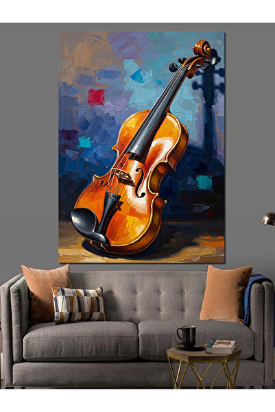 Artmeg Ilustrație cu vioară și note muzicale Pânză decorativă - Tablou din le...