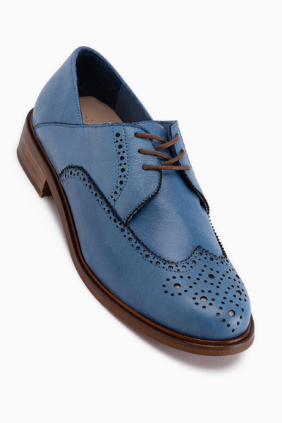 Limoya Γυναικεία παπούτσια Dena από γνήσιο δέρμα μπλε με κορδόνια Brogue Oxford