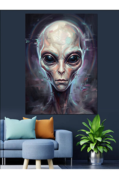 Artmeg Pictură pe pânză decorativă Portret Alien Gri - Pictură pe lemn MDF