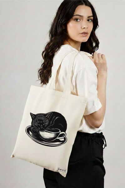 BEKZ Υφασμάτινη Τσάντα Αγορών, Τσάντα Ώμου, μοντέλο Caffeine Cat 24, 38 x 34,...