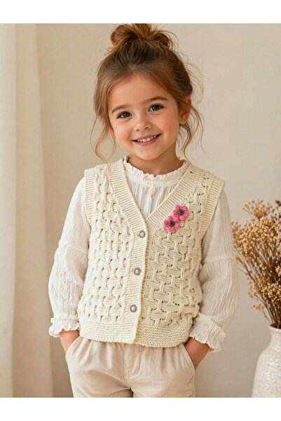Herhis KIZ BEBEK&ÇOCUK TRİKO YELEK ÇİÇEK DETAYLI KABARTMA MODEL 1-4 yaş