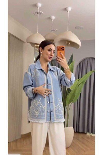 QİMYA BUTİK Veto Women's Skirt with Tassels and Embroidery, Denim Jacket Shirt