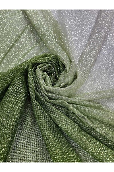 TESATURI OUTLET Tulle cu Glitter în Degrade Argintiu-Verde Olive - Material Premium Rochii Ocazie