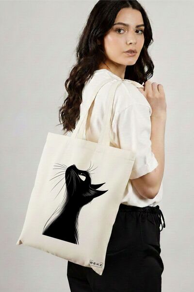 BEKZ Sacosa Cumparaturi Textila, Geanta Tote, model Hey human 38 x 34.5 cm, A...