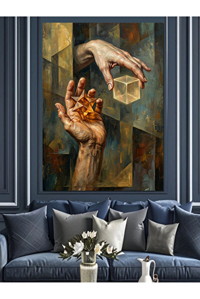 Artmeg Cub de aur de mână și pânză decorativă artistică - Masă din lemn MDF