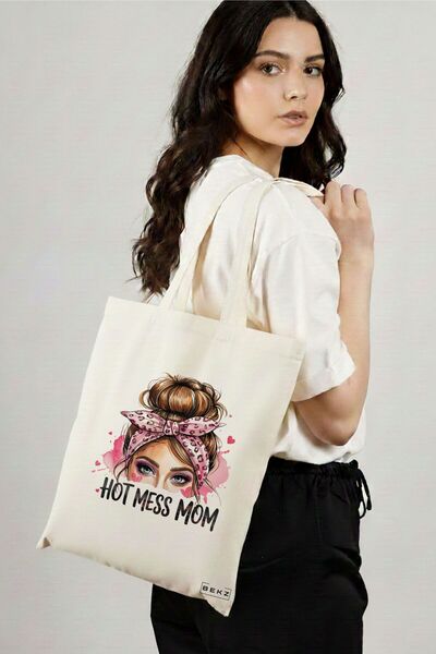 BEKZ Sacosa Cumparaturi Textila, Geanta Tote, model Hot mess mom 38 x 34.5 cm...