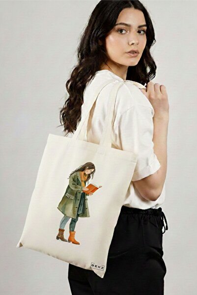 BEKZ Sacosa Cumparaturi Textila, Geanta Tote, model The bookie girl 30 38 x 3...