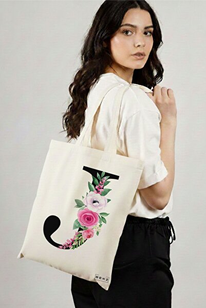 BEKZ Υφασμάτινη Τσάντα Αγορών, Τσάντα Ώμου, Με το γράμμα Ι και τριαντάφυλλα, ...