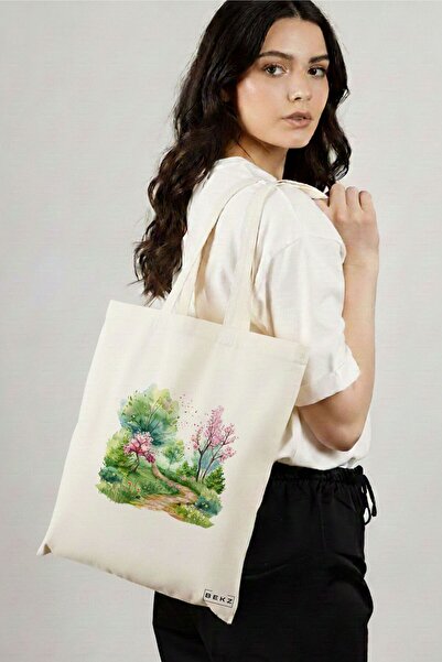 BEKZ Sacosa Cumparaturi Textila, Geanta Tote, model Watercolor Garden 2, 38 x...