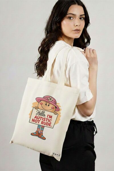 BEKZ Sacosa Cumparaturi Textila, Geanta Tote, model Hello I’m autistic not ru...