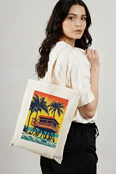 BEKZ Υφασμάτινη Τσάντα Αγορών, Τσάντα Ώμου, Τροπικό Ηλιοβασίλεμα 4 μοντέλα, 3...