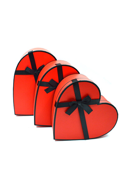 AFO Set 3 cutii inima mari rosu cu fundita neagra